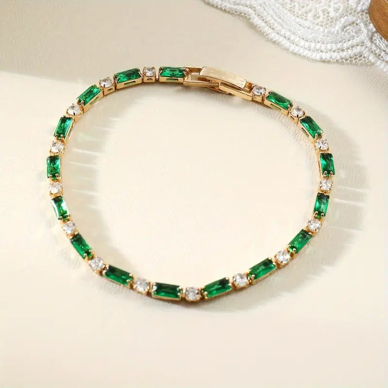 Gold Emerald Alternating Tennis Bracelet