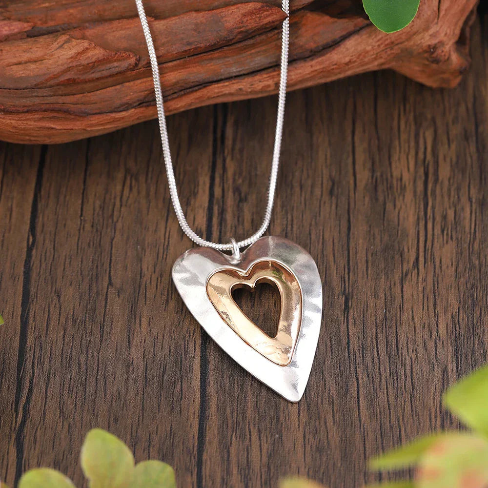 Luxe Two-Tone Heart Pendant Necklace